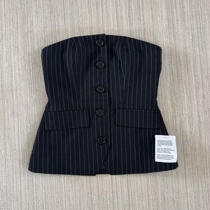 Asos Miss Selfridge black pinstripe button up corset bustier‎ top women’s 4 NWT